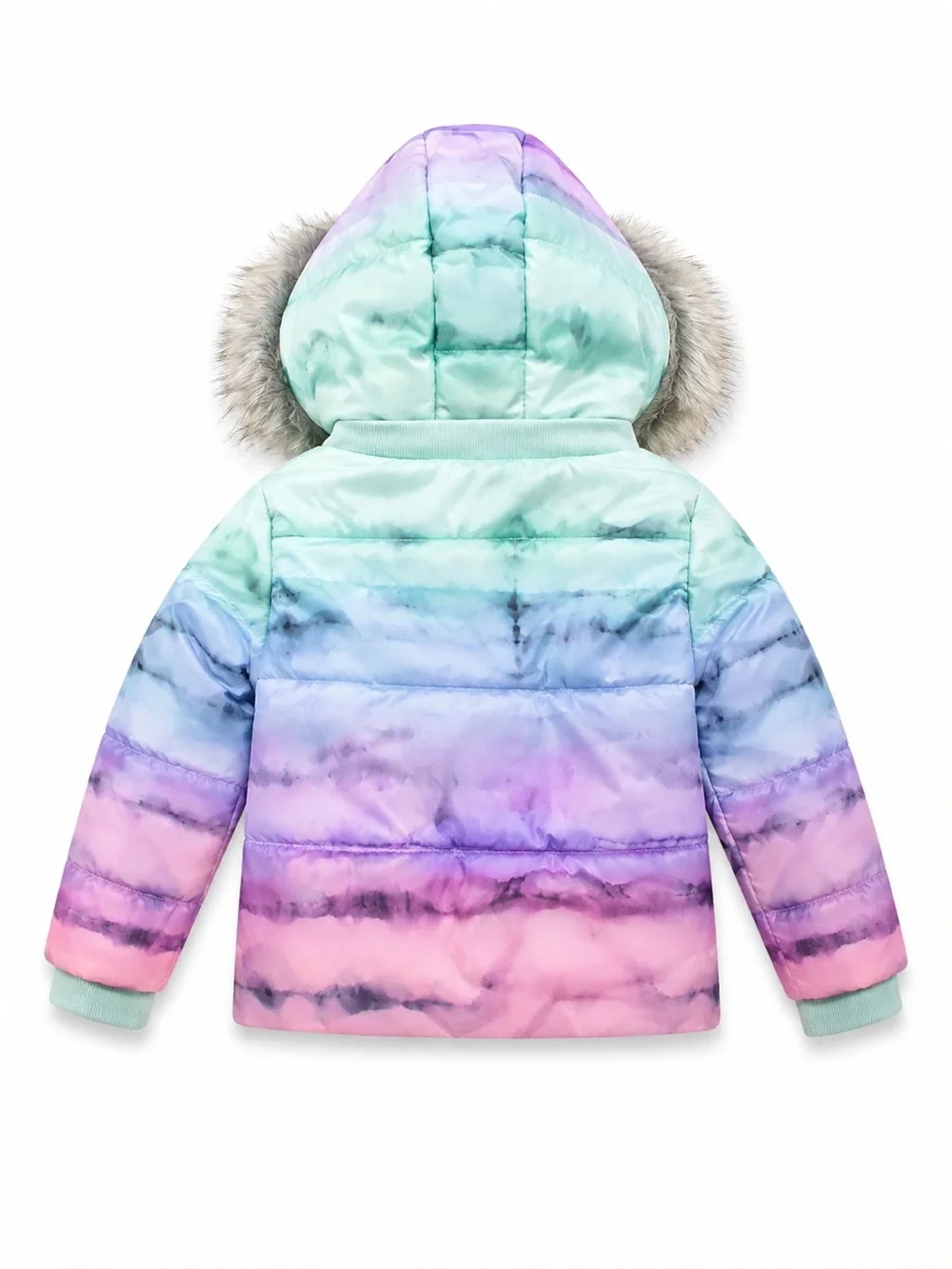 Justice Pastel Ombre Puffer Jacket with Faux Fur Hood